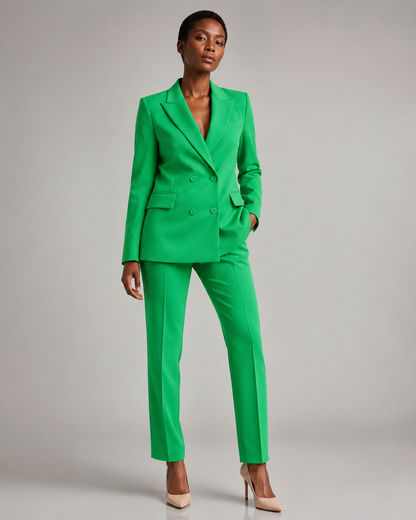 Double Breasted Blazer Pants Suit - 2 Piece Business Formal Trousers Set