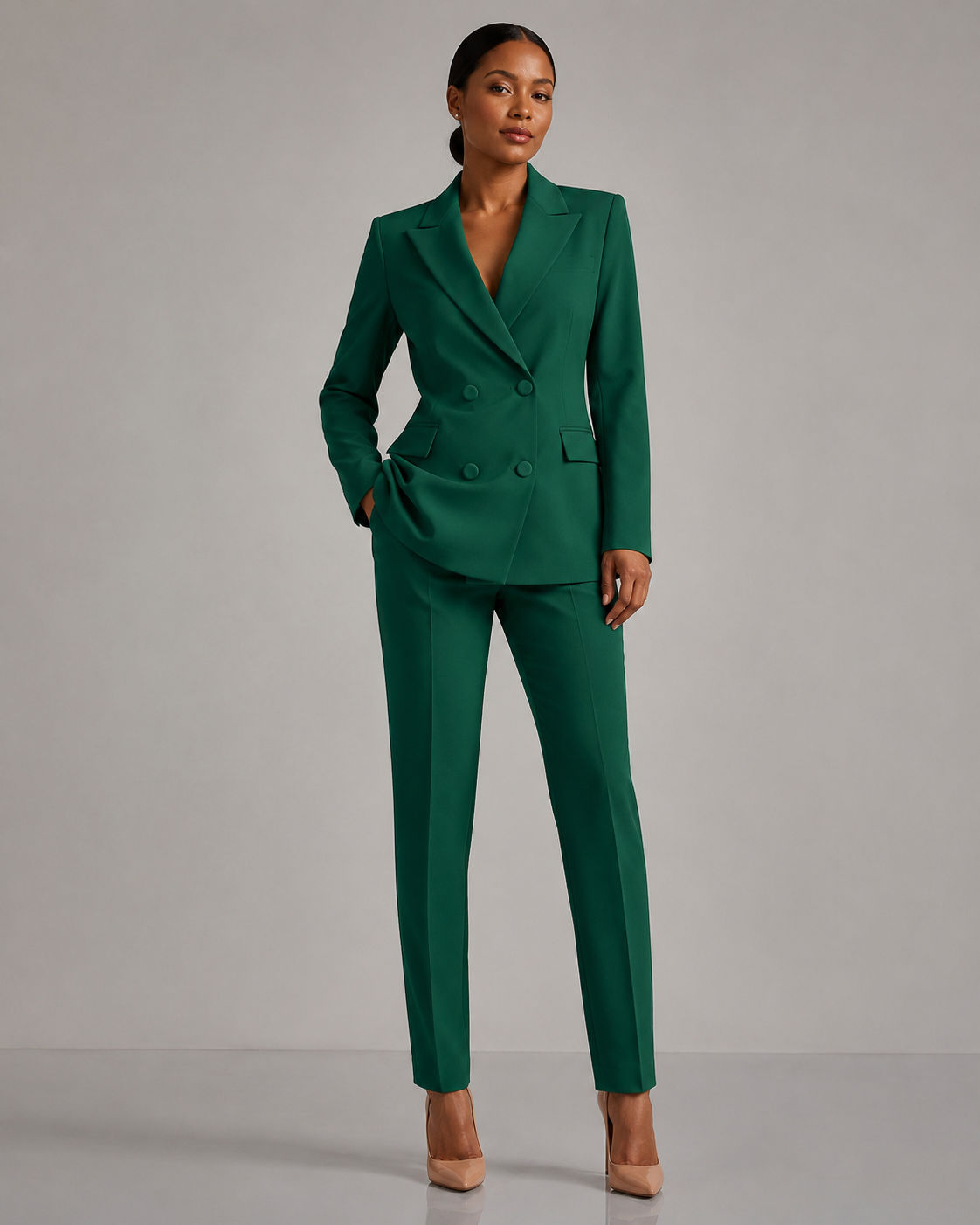 Double Breasted Blazer Pants Suit - 2 Piece Business Formal Trousers Set
