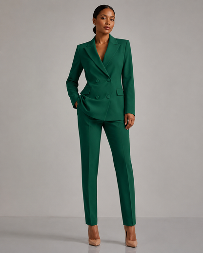 Double Breasted Blazer Pants Suit - 2 Piece Business Formal Trousers Set