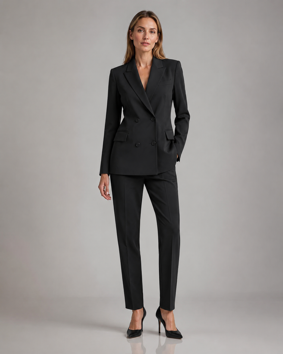 Double Breasted Blazer Pants Suit - 2 Piece Business Formal Trousers Set