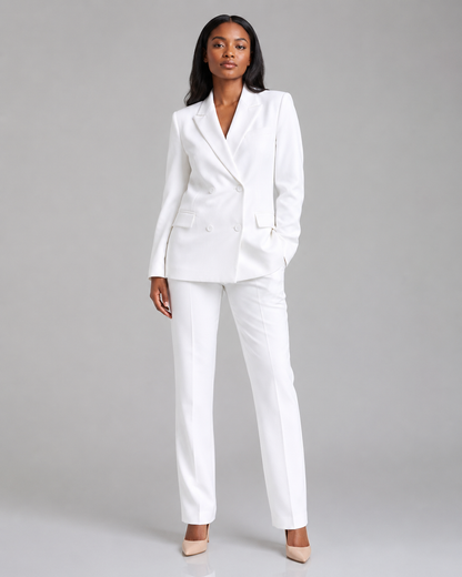Double Breasted Blazer Pants Suit - 2 Piece Business Formal Trousers Set