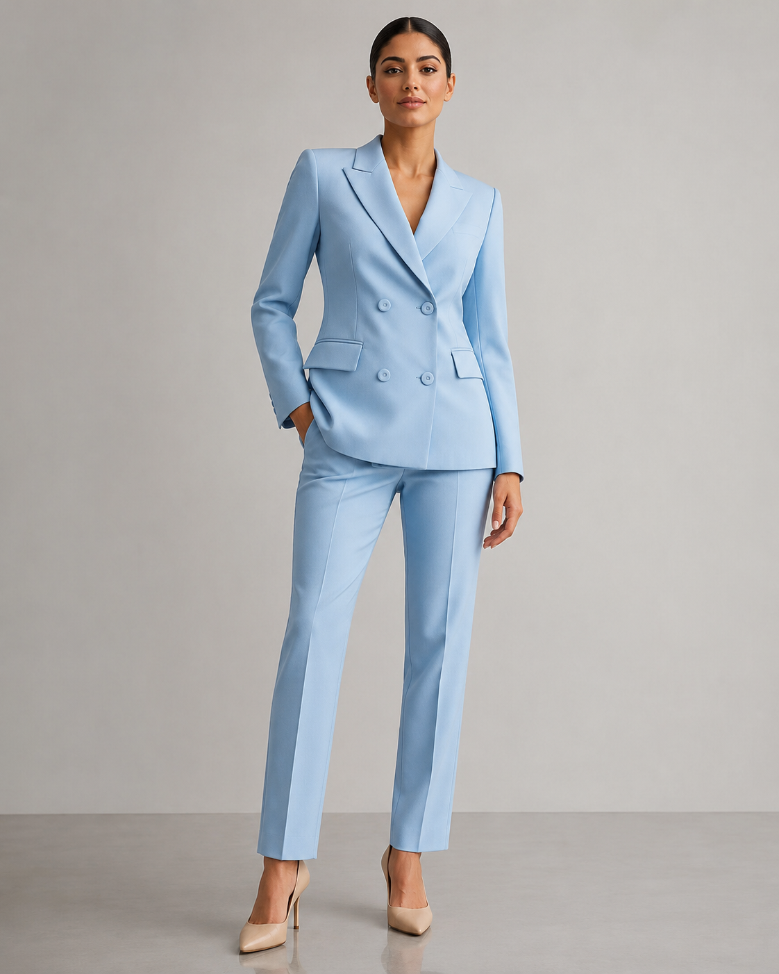 Double Breasted Blazer Pants Suit - 2 Piece Business Formal Trousers Set