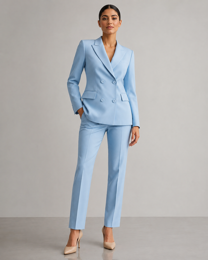 Double Breasted Blazer Pants Suit - 2 Piece Business Formal Trousers Set