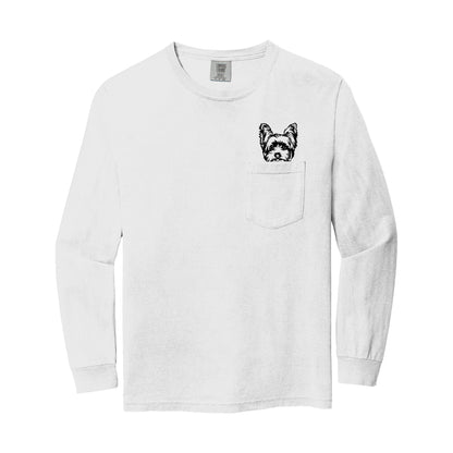 Yorkshire Terrier Yorkie Dog Mom Pocket Comfort Colors Long Sleeve Shirt