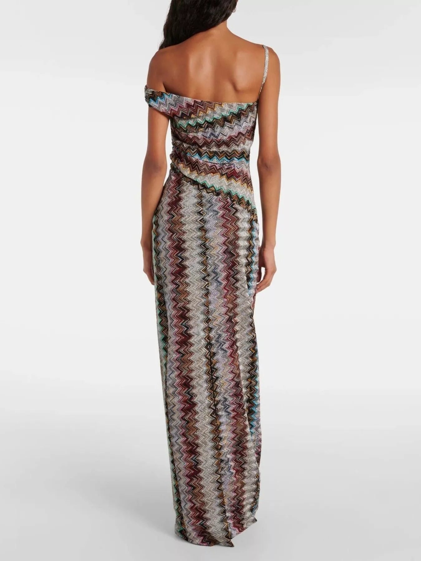 One-Shoulder Zigzag Knit Maxi Dress