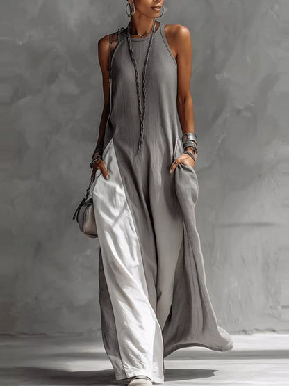 Two-Tone Sleeveless Maxi Dress
