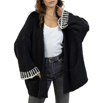Casual Loose Contrast Color Long Sleeve Sweater Cardigan