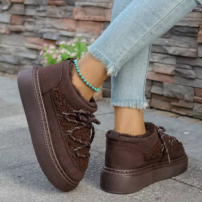 Cozy Plush Lined Lace-Up Platform Winter Boots