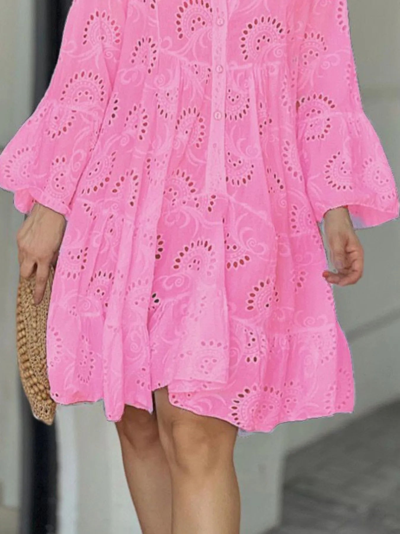 Eyelet Ruffled Hem Tiered Dress