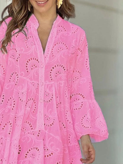 Eyelet Ruffled Hem Tiered Dress