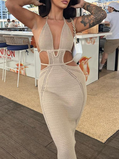 Halter Neck Cutout Knitted Maxi Dress