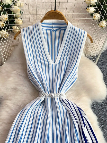 Striped Sleeveless Midi Dress