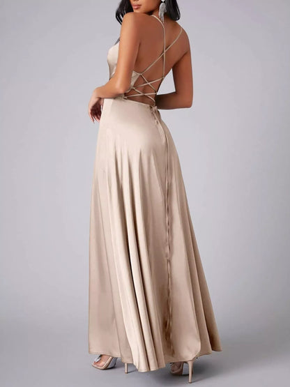 Lace Up Back Split Maxi Dress