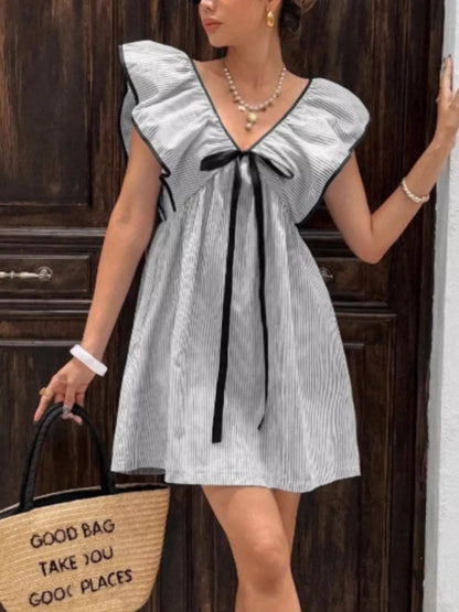 Striped Ruffle Sleeve Mini Dress