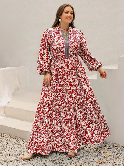 Plus Size Floral Print Long Sleeve Maxi Dress