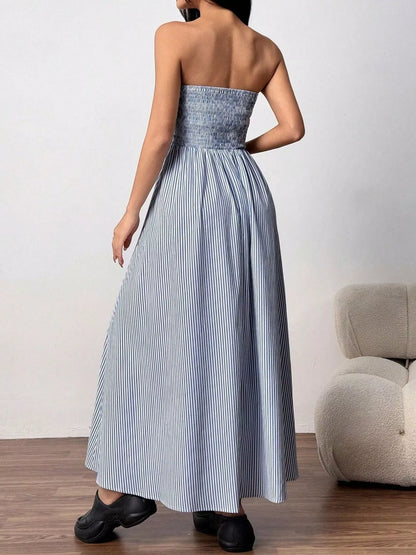 Striped Strapless Casual Maxi Dress