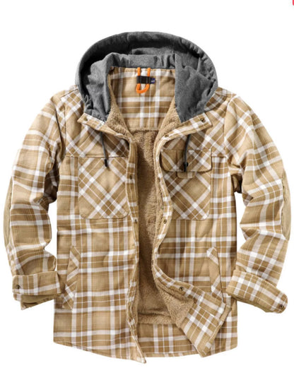 Men's Snap Down Plaid Flannel Hooded Jacket
