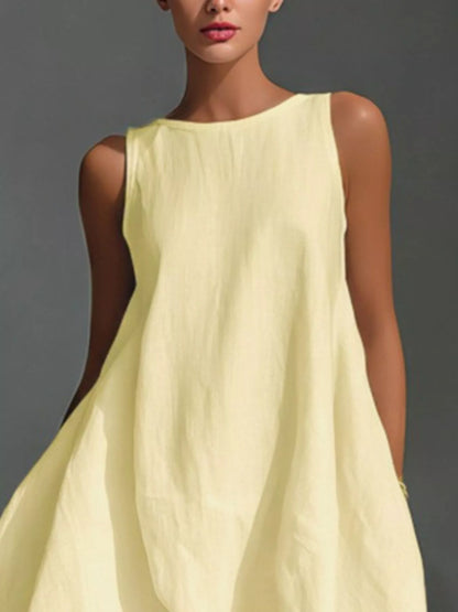 High-Low Round Neck Sleeveless Dress