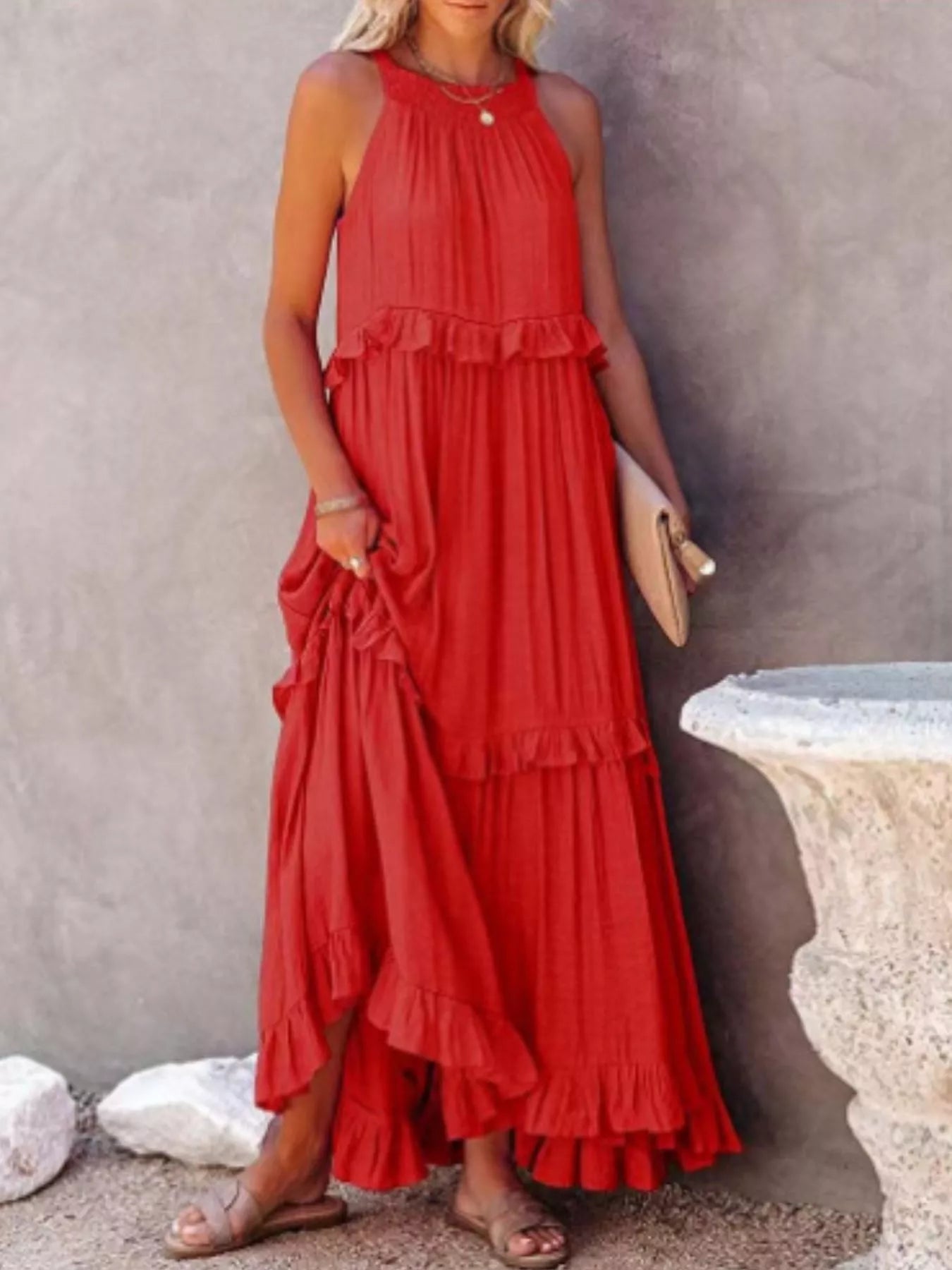 Ruffled Tiered Sleeveless Maxi Dress