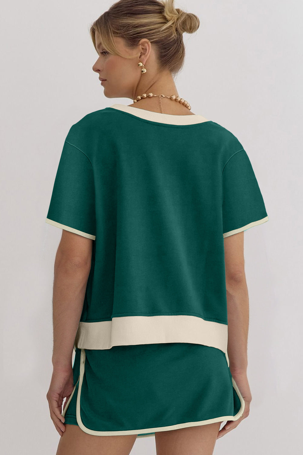 Luxury Colorblock Edge Drop Shoulder T Shirt and Skort Set