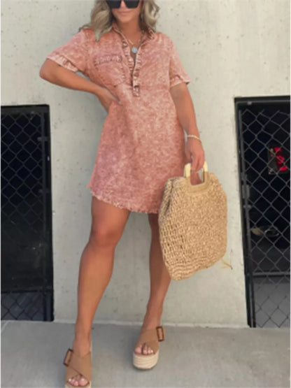 Full Size Raw Hem Short Sleeve Dress Plus Size