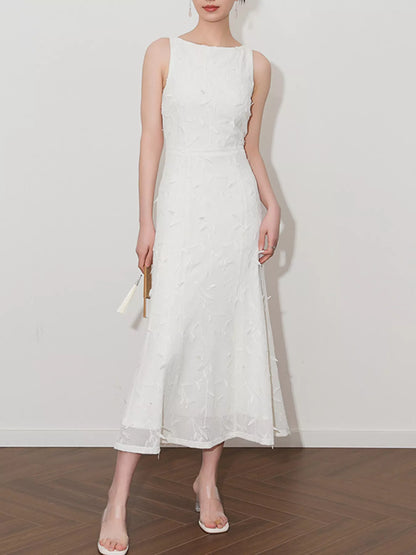 Sleeveless Floral Applique Midi Dress