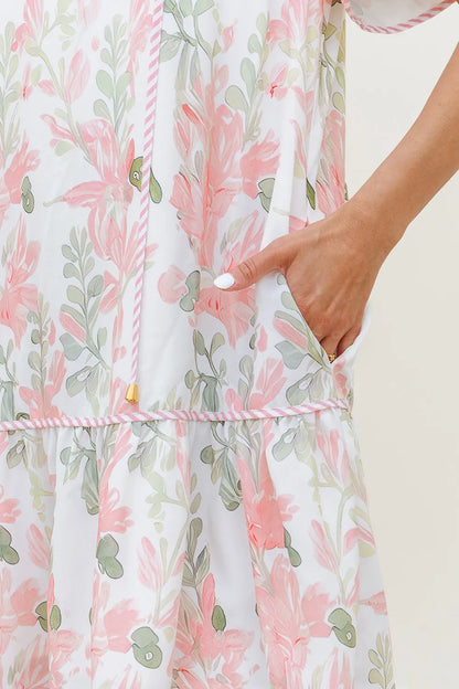Floral Contrast Edge Layered Short Sleeve Mini Dress