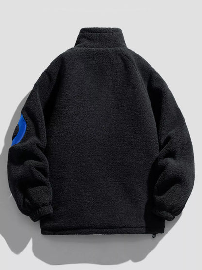 Men's Full Size Fleece Letter Graphic Zip Up Jacket Plus Size