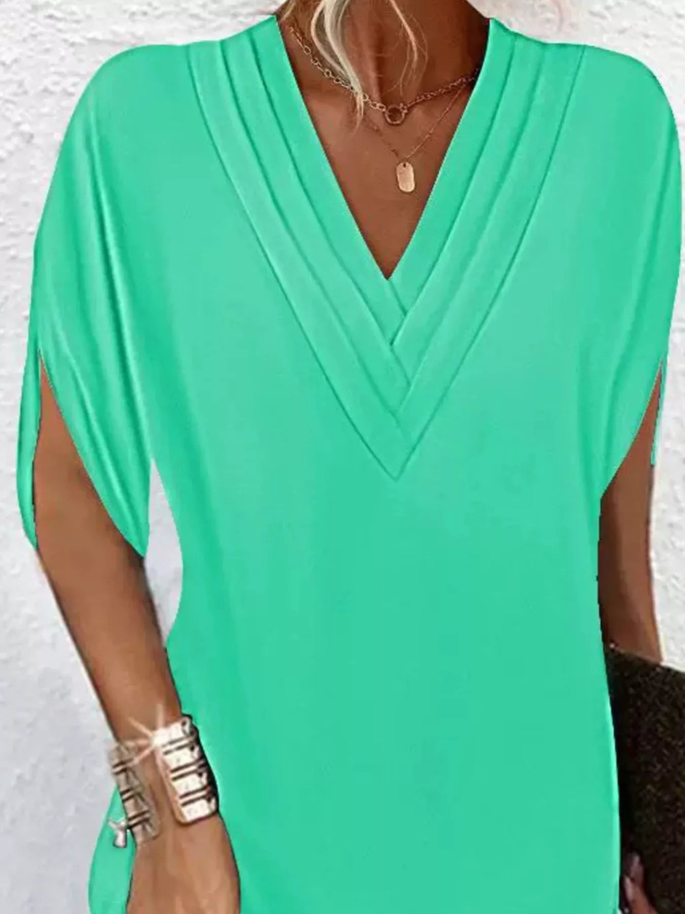 V-Neck Slit Sleeve Mini Dress