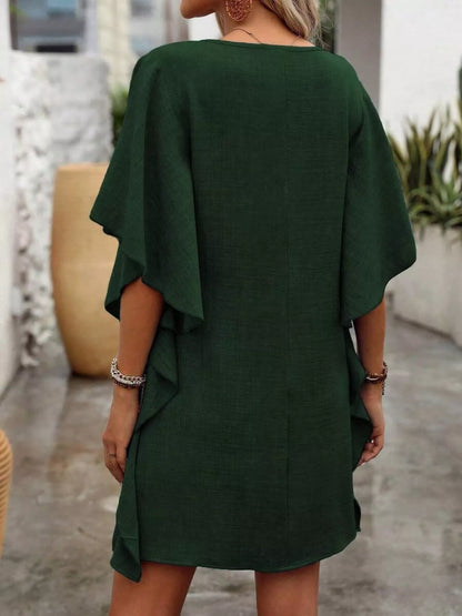 Ruffled Flutter Sleeve V-Neck Mini Dress