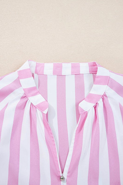 Stripe 3/4 Sleeve Buttoned V-Neck Mini Dress