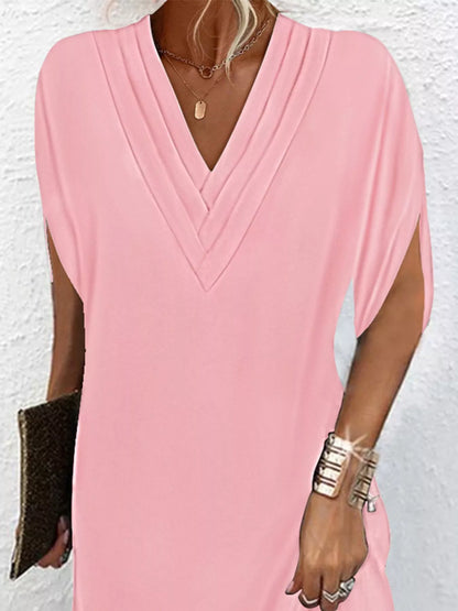 V-Neck Slit Sleeve Mini Dress