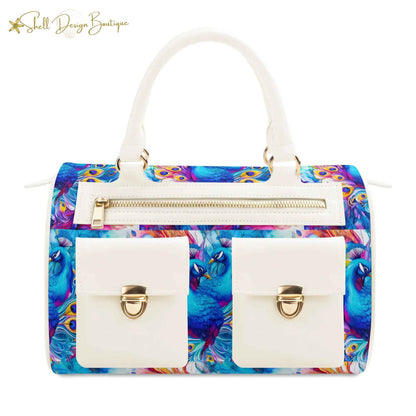 Beautiful Blue Peacock Chubby Multi-Pocket Handbag with Dual Handles