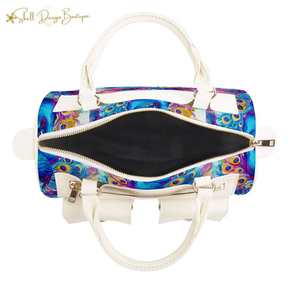 Beautiful Blue Peacock Chubby Multi-Pocket Handbag with Dual Handles
