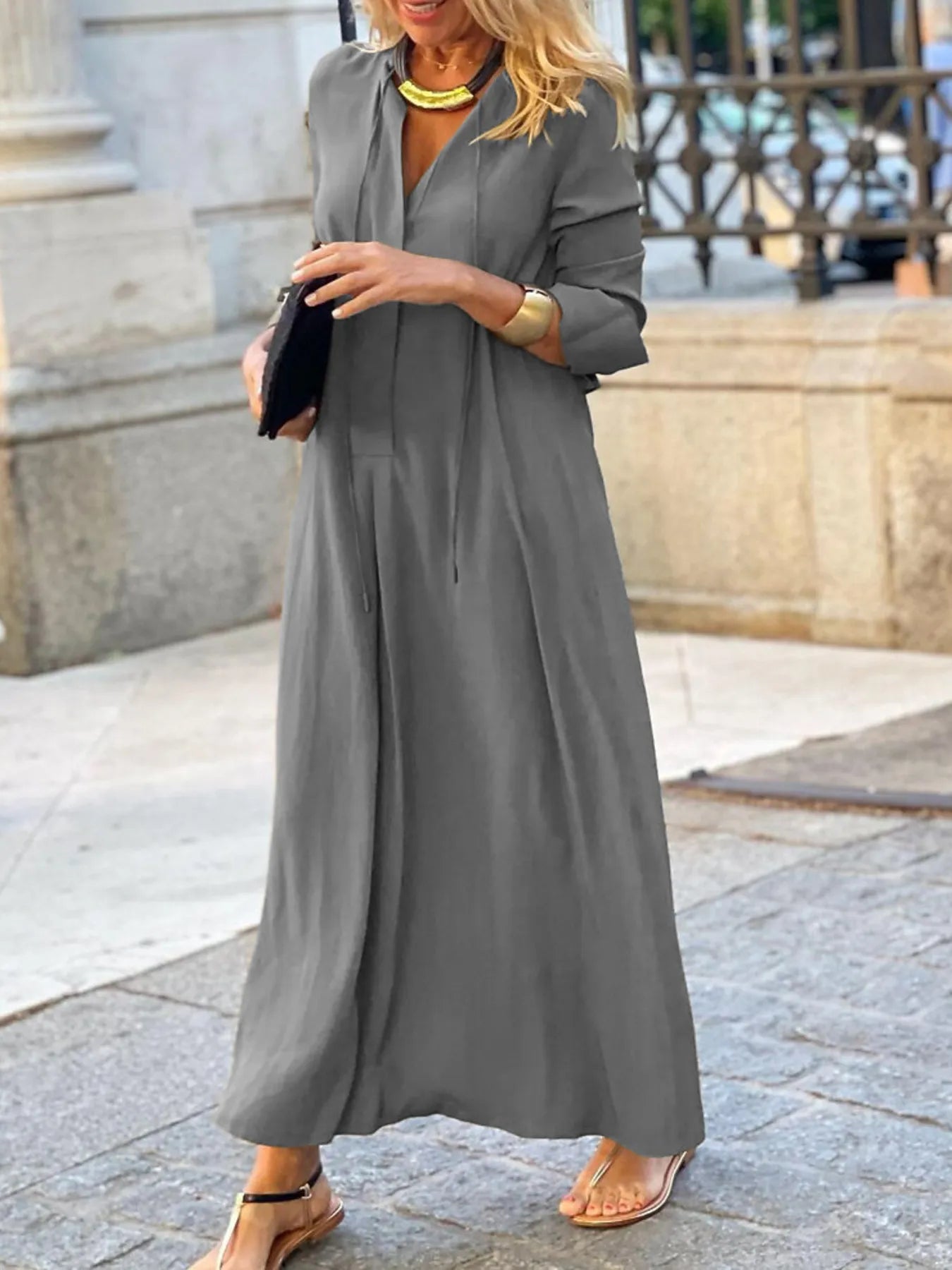Solid Color Maxi Shirt Dress