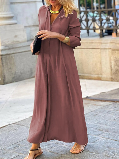 Solid Color Maxi Shirt Dress
