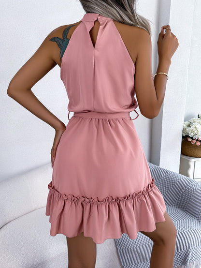 Halter Neck Ruffle Hem A-Line Dress