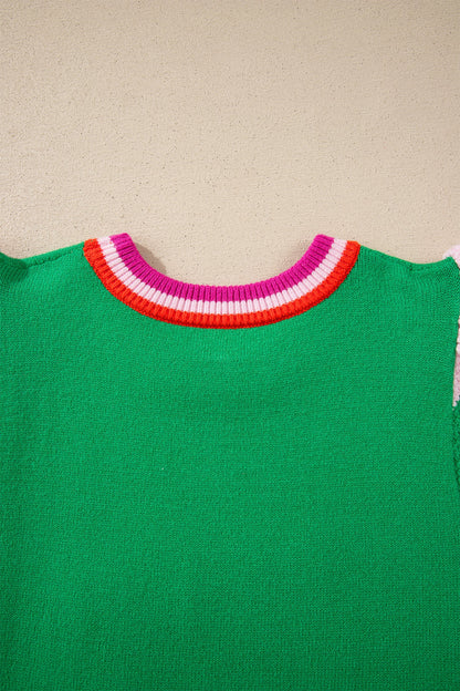 Lucky Stripe Flutter Sleeve Round Neck Sweater