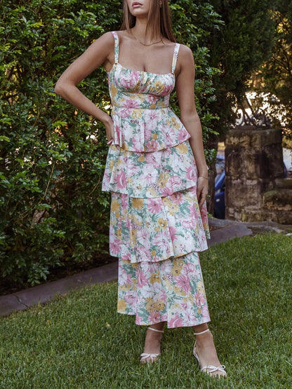 Floral Layered Ruffle Maxi Dress