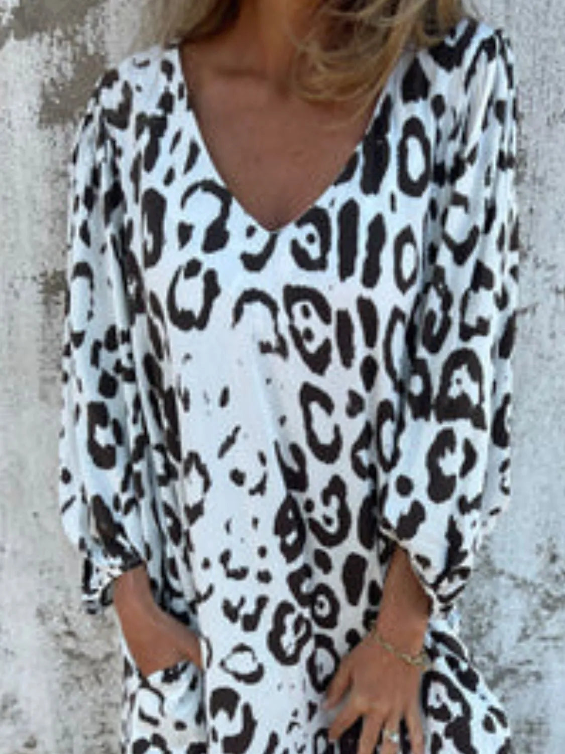 Printed V-Neck Dress with Pockets