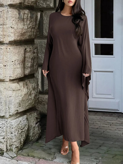 Round Neck Maxi Dress with Flowing Cape Sleeves