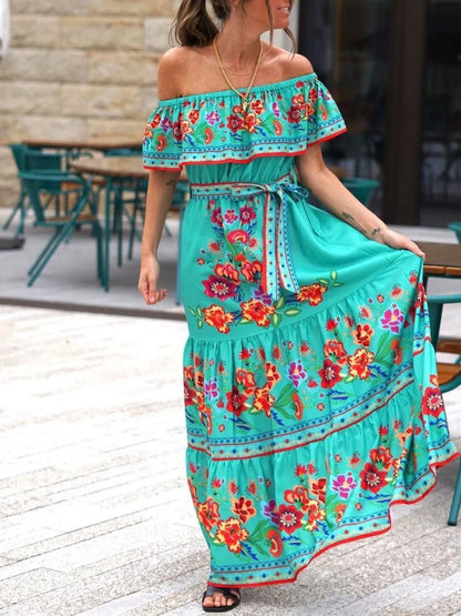 Floral Off Shoulder Ruffle Maxi Dress