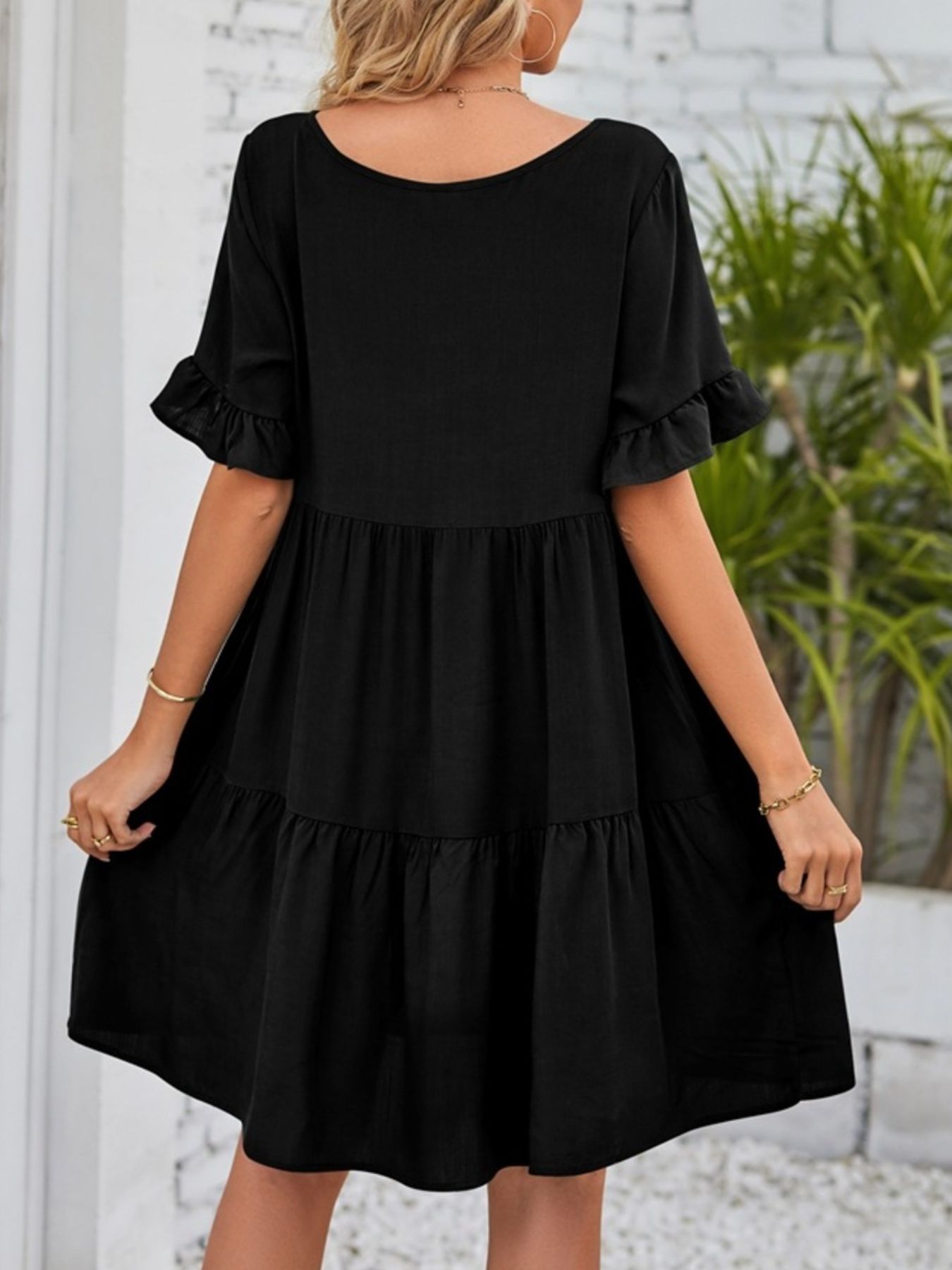 Ruffled Sleeve Tiered Mini Dress
