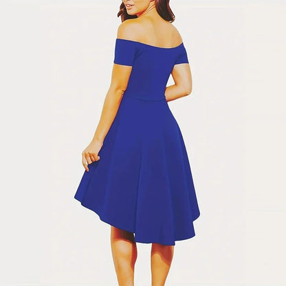 Vestido midi asimétrico elegante con hombros descubiertos...