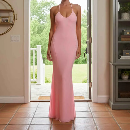Vestido de noche maxi ajustado sin mangas con cuello halt...