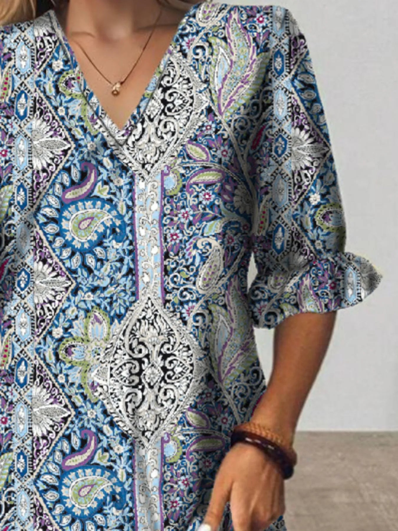 Bohemian Paisley Print V-Neck Midi Dress