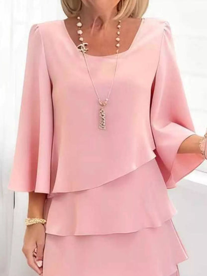 Ruffled Layered 3/4 Sleeve Dress