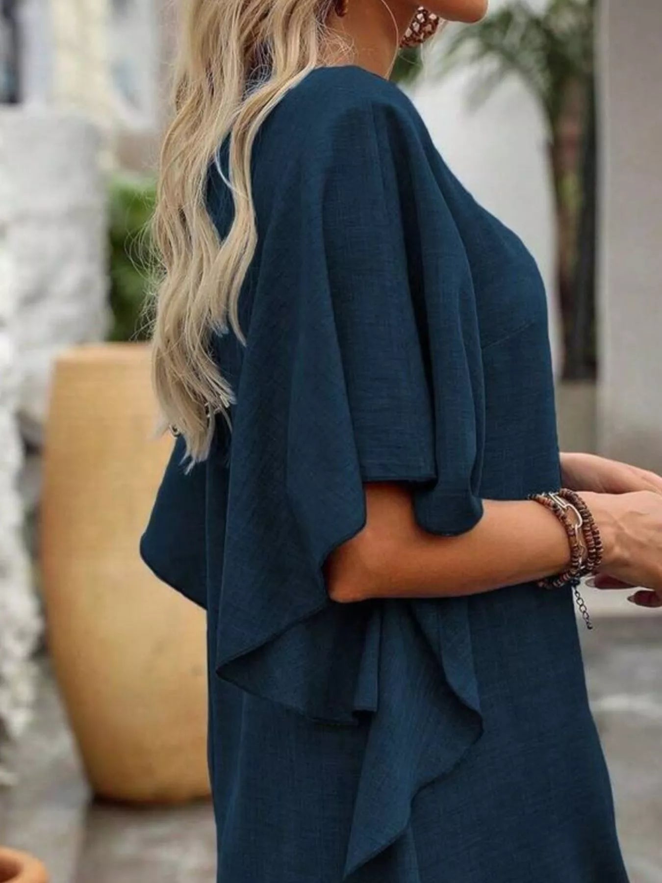 Ruffled Flutter Sleeve V-Neck Mini Dress