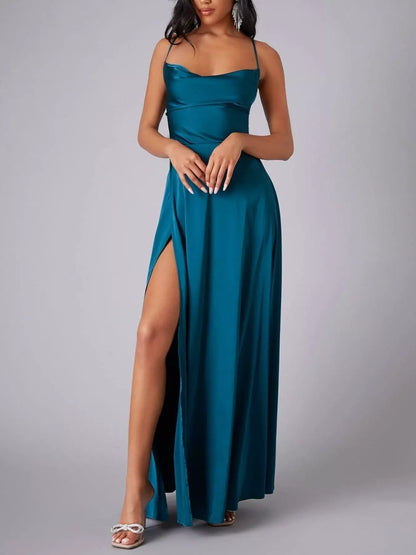 Lace Up Back Split Maxi Dress