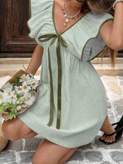 Striped Ruffle Sleeve Mini Dress